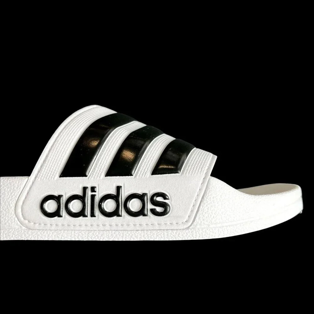 Adidas Men’s‎ Adilette Slide Sandals Size 12 White-Black Lightweight Comfortable